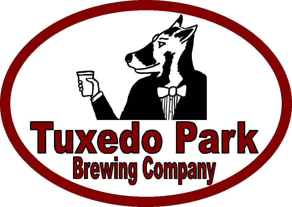 Tuxedo Park Brewing Company Oval Logo - wolf holding a pint aloft